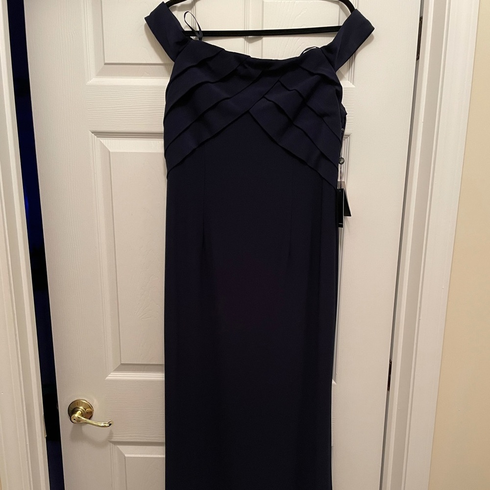 Adriana pappell navy off the shoulder gown